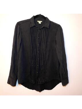 Sundance Alyona Black Long Sleeve Snap Up Pleated Blouse Top Women's size Small